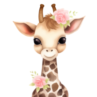 ai generato carino giraffa fiori San Valentino acquerello clipart illustrazione png