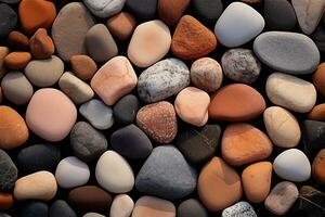 AI generated Colorful stones background. Multicolored pebbles close up. photo