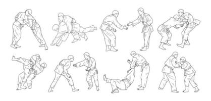 Line  sketch of sportive judoka fighter. Judoist, judoka, athlete, duel, fight, judo vector