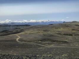 Black volcanic landscape in Katla nature reserve on Laugavegur hiking trail in Iceland. Panorama. photo