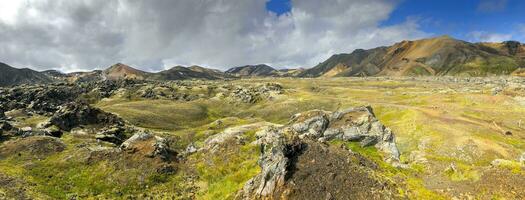 Panorama of Iceland landscape at Laugavegur hiking trail in Fjallabak Nature Reserve photo