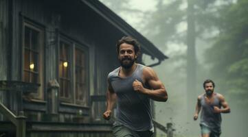 AI generated men running with beard and the bearded man photo