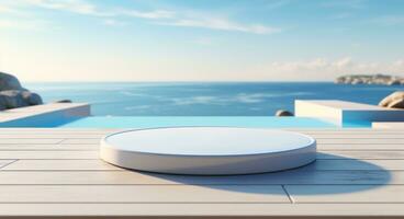 AI generated outdoor circular waterproof pad for swimmingpool photo