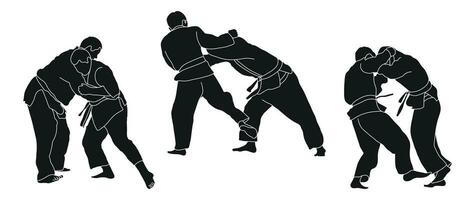 línea bosquejo judoista, judoca, atleta duelo, luchar, judo, deporte figura vector