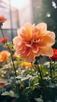 AI generated a blooming flower in a garden with a blurred background of other plants photo