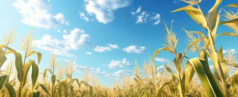 AI generated corn in a field with blue sky behind it photo