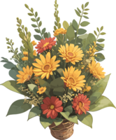 AI generated Flowers Bouquet on Wooden Bucket Sticker png