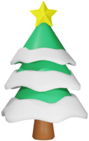 jul träd med stjärna och snö på löv. xmas och ny år säsong hälsningar. 3d tecknad serie png
