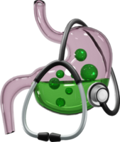 Stomach GERD gastroesophageal reflux acid from heartburn gas with stethoscope diagnosis. 3D PNG. png