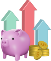 Piggy bank with growth graph profit on investment. Saving money, banking and financial planning. png