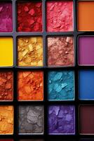 AI generated A collection of colorful eyeshadow palettes in various shades and textures photo