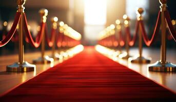 AI generated red carpet with ropes and spotlights photo