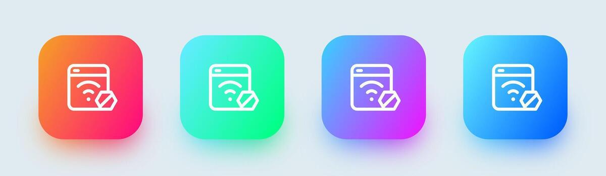 Wifi block line icon in square gradient colors. Wireless signs vector illustration.