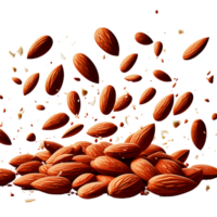 AI generated Almond nuts falling on a clear background png