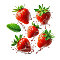 AI generated Strawberries with leaves splashing on a transparent background png