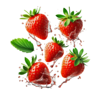 AI generated Strawberries with leaves splashing on a transparent background png