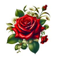 ai generado hermosa rojo Rosa en un floral arreglo png