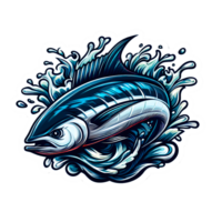 ai generato un' vivace pesce tatuaggio o etichetta con acqua spruzzi png