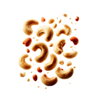 ai generiert ein faszinierend Bild von fallen Cashew Nüsse auf ein transparent Hintergrund png