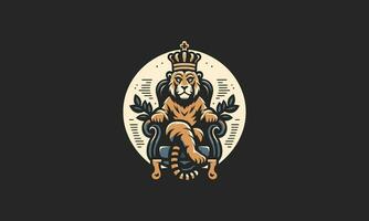 tiger wearing crown sit down on king chair vector flat design