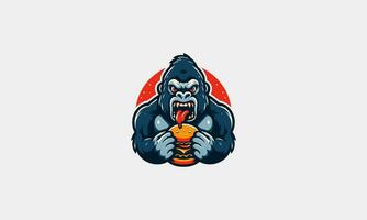 gorilla eat burger spicy vector mascot design