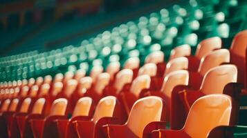 ai generado el silencio y vacío en un fútbol americano estadio como el asientos permanecer desocupado foto