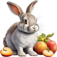 AI generated A close-up image of a colorful rabbit and fruits. Ai-Generated. png