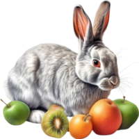 AI generated A close-up image of a colorful rabbit and fruits. Ai-Generated. png