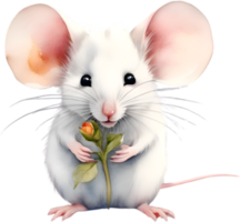 AI generated Watercolor cute mouse with flower. Ai-Generated. png