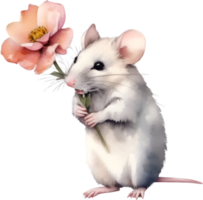 ai gegenereerd waterverf schattig muis met bloem. ai-gegenereerd. png