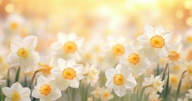 AI generated yellow and white daffodils in the spring background photo
