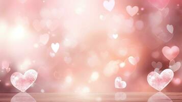 AI generated Love-filled background with gentle lighting, hearts, and space for heartfelt messages photo