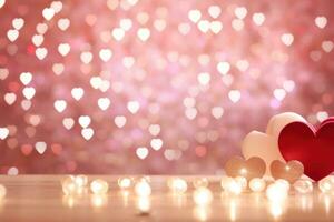 AI generated Love-filled background with gentle lighting, hearts, and space for heartfelt messages photo