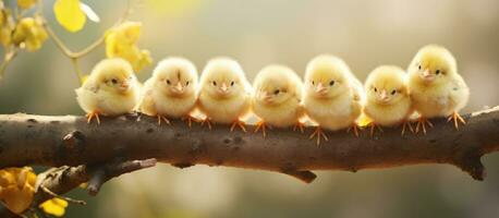 AI generated newborn baby chicks on a branch photo