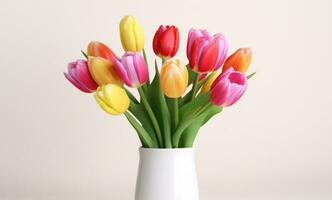 AI generated multiple tulips in a vase with white background photo