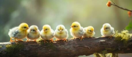 AI generated newborn baby chicks on a branch photo