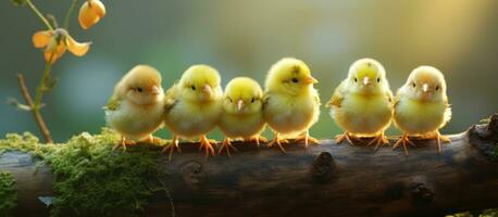 AI generated newborn baby chicks on a branch photo