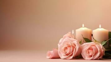 AI generated A tender background for expressing affection, featuring roses, candlelight photo