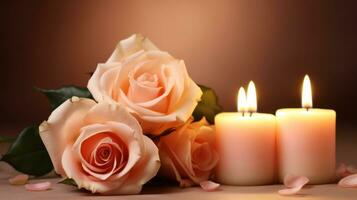 AI generated A tender background for expressing affection, featuring roses, candlelight photo