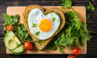 AI generated heart shape bread, egg and toasted sliced bread photo