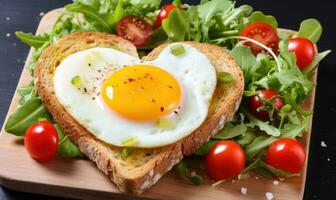 AI generated heart shape bread, egg and toasted sliced bread photo