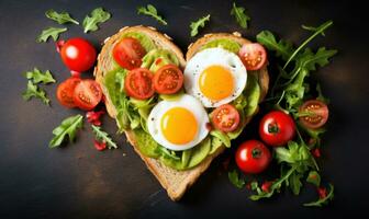 AI generated heart shape bread, egg and toasted sliced bread photo