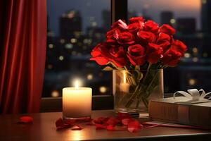 AI generated Romantic Valentine's Day ambiance, space for love notes photo