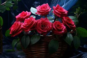 AI generated five beautiful red roses in a basket photo