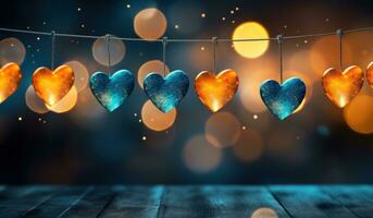 AI generated colorful heart hang on the line photo