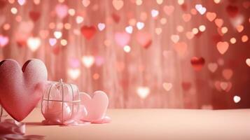 AI generated A dreamy background adorned with hearts, soft lighting photo