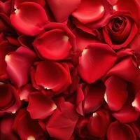 AI generated red rose petals with copy space. Simple yet elegant option for Valentine's Day photo