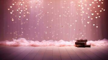 AI generated A dreamy background adorned with hearts, soft lighting photo