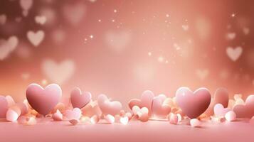 AI generated A dreamy background adorned with hearts, soft lighting photo