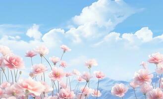 AI generated beautiful pink flowers and blue sky photo